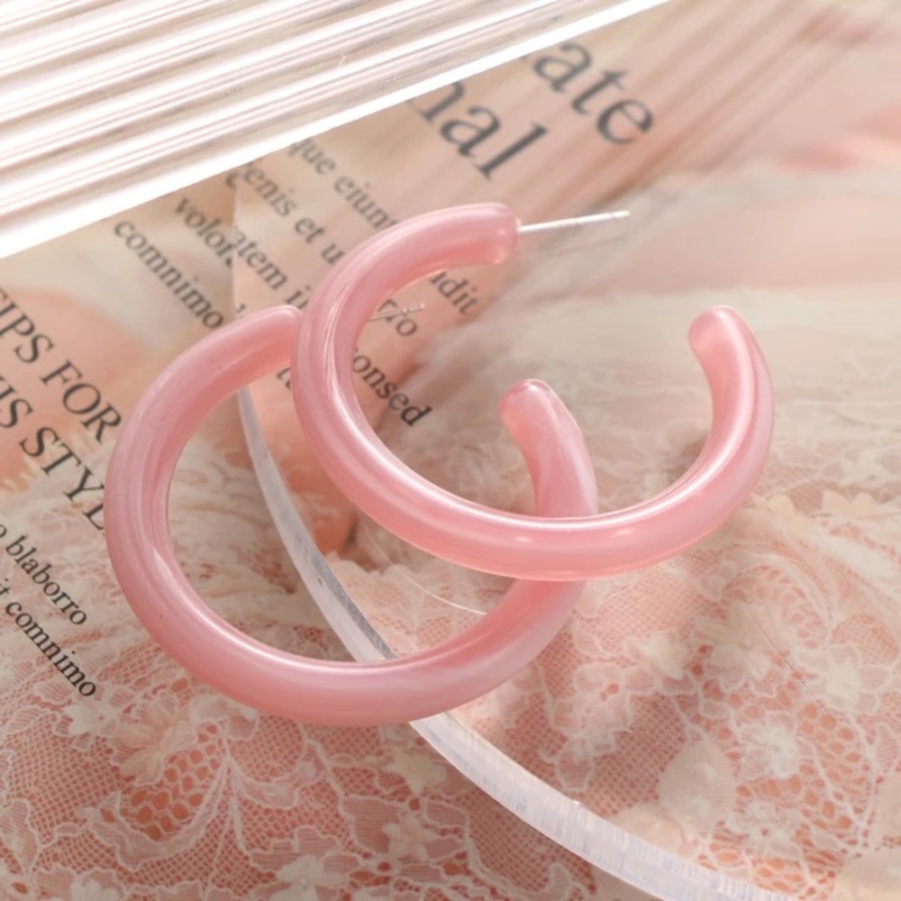 Resin Pink Hoop Earrings